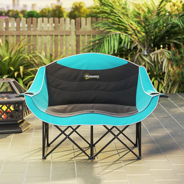 English Elm Outsunny Two Person Folding Camp Loveseat with Padded Seats and Built in Cup Holders W2225P485537