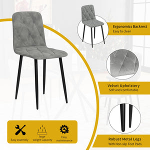 English Elm Square MDF Dining Set for 4 with Faux Marble Top, Mid-Century Modern Iron Legs, Easy-Clean Surface White+gray W578S00023