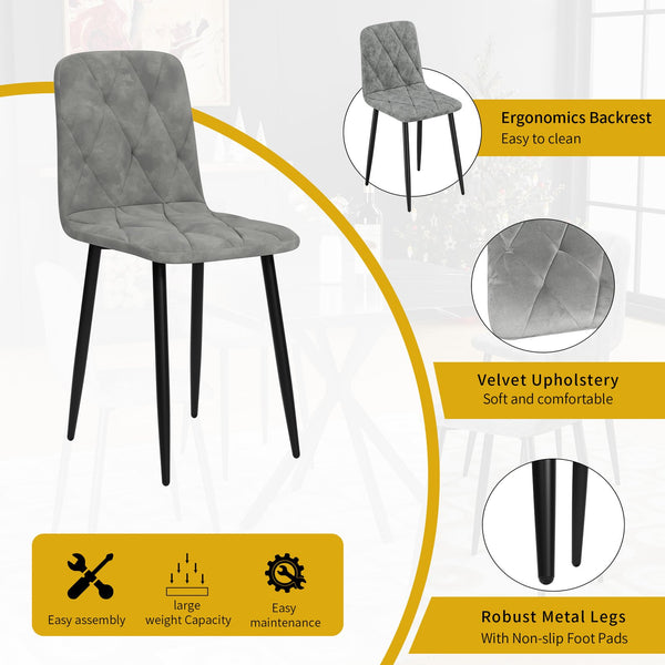 English Elm Square MDF Dining Set for 4 with Faux Marble Top, Mid-Century Modern Iron Legs, Easy-Clean Surface White+gray W578S00023