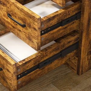 English Elm Computer Desk with 4-in-1 Charging Station, 3 Drawers & 4 Shelves, 15mm MDF Carbonized Finish W2700P349878