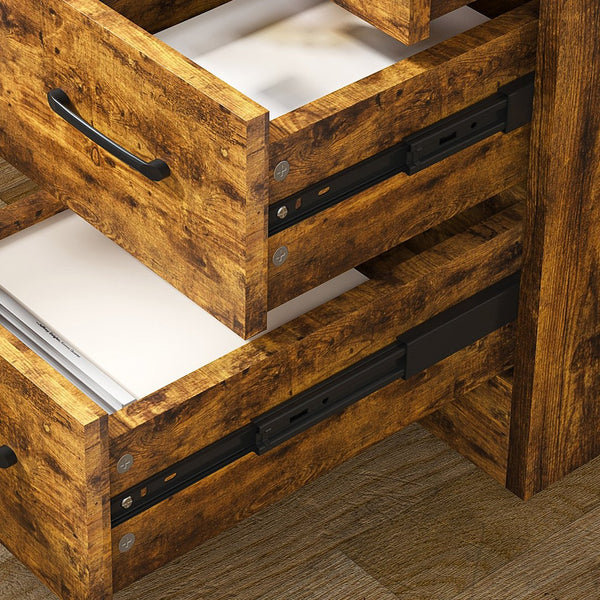 English Elm Computer Desk with 4-in-1 Charging Station, 3 Drawers & 4 Shelves, 15mm MDF Carbonized Finish W2700P349878