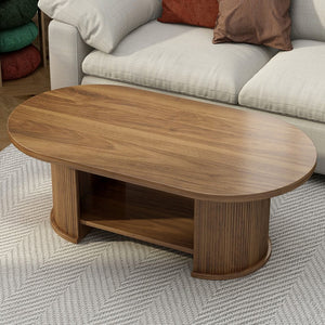 English Elm Oval Fluted Two Tier Coffee Table Walnut Farmhouse Mid Century Living Room Accent W2641P422954