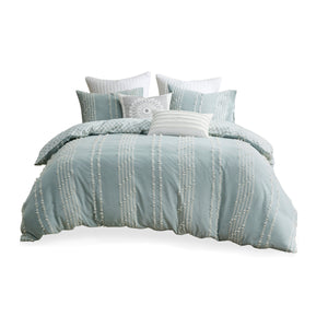 English Elm King/Cal Kara Cotton Jacquard Duvet Cover Set - Eco OEKO-TEX, Aqua Diamond Reverse, Button Closure, 3pc B03596483