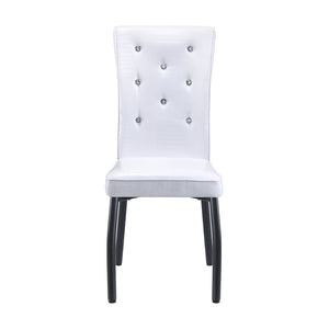 English Elm A Set of 2 Crystal Button Faux Leather Dining Chairs with Embossed Croc Texture White+Black W3226P344024