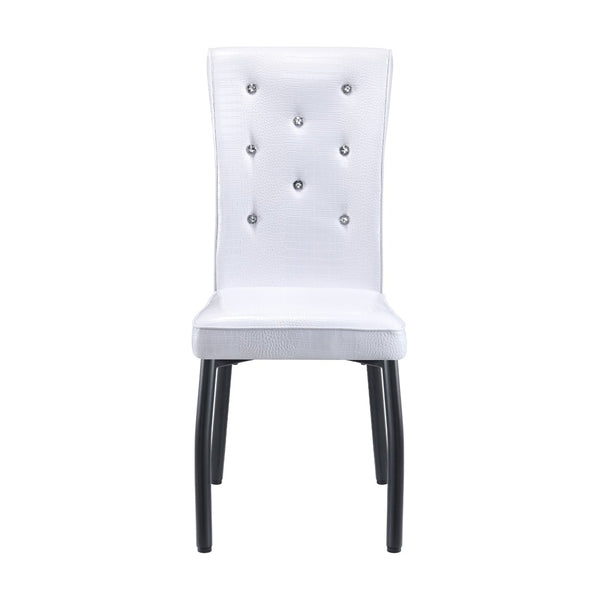 English Elm A Set of 2 Crystal Button Faux Leather Dining Chairs with Embossed Croc Texture White+Black W3226P344024