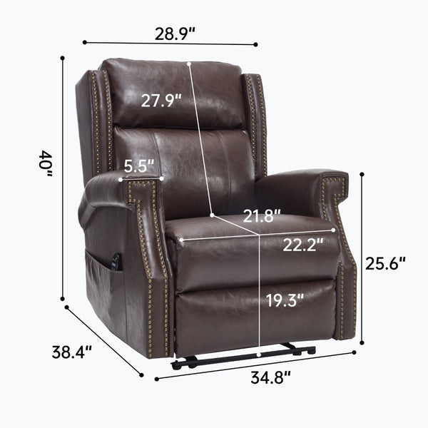 English Elm Emon's Overstuffed Chenille Power Lift Recliner with Massage Heat and Charging Ports Antique Brown W1803S00092