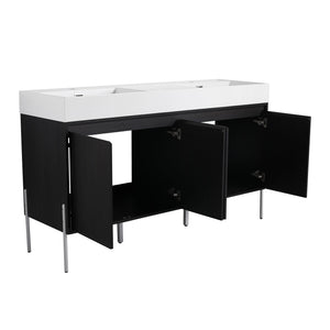 English Elm 60" Freestanding Bathroom Vanity with Dual Resin Sinks, Spacious Soft-Close Cabinet Storage, Durable Finish Dark Oak W1972S00016