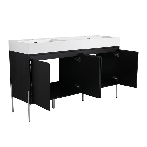 English Elm 60" Freestanding Bathroom Vanity with Dual Resin Sinks, Spacious Soft-Close Cabinet Storage, Durable Finish Dark Oak W1972S00016