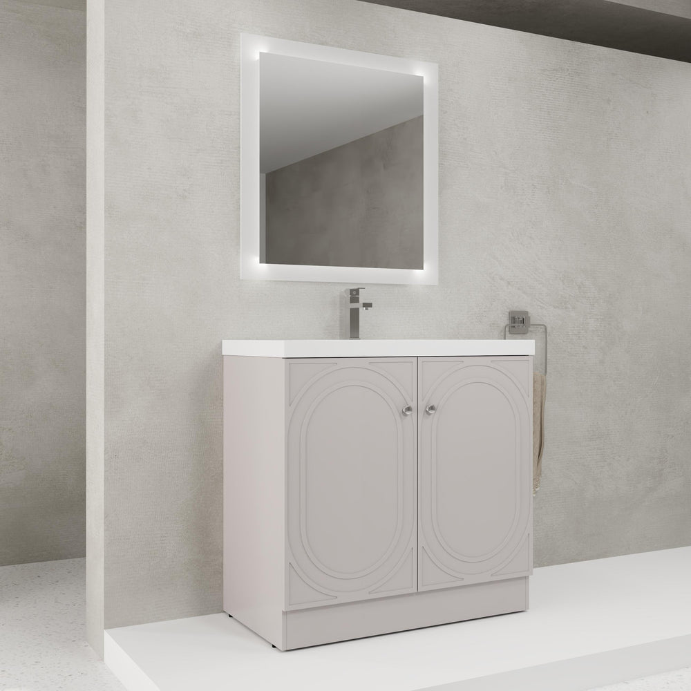 English Elm 36" Freestanding Bathroom Vanity with Resin Sink, Soft-Close Doors, Adjustable Shelf & 3 Handles W999S00336