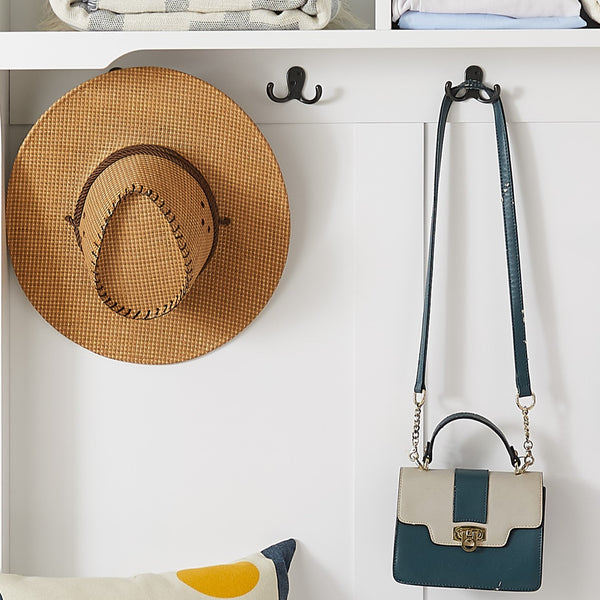 English Elm Modern Classic Hall Tree with Solid Poplar Feet, Double Hooks, Shoe Bench & Antique Hardware Organizer White W2275P210038