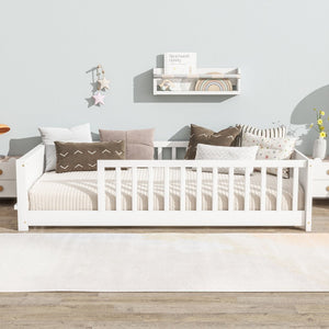 English Elm Twin Floor Platform Bed With Built-In Book Rack, Safe Low Profile Design For Cozy Kids' Rooms! W504P345765-GIGA