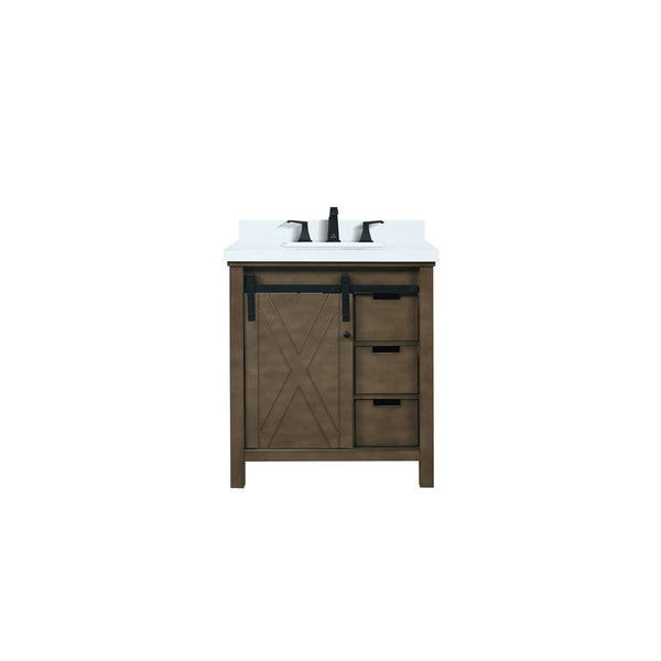 English Elm Rustic Brown Bath Vanity With Cultured Marble Top & Faucet Set - Modern Storage & Timeless Charm B2731P260115-GIGA