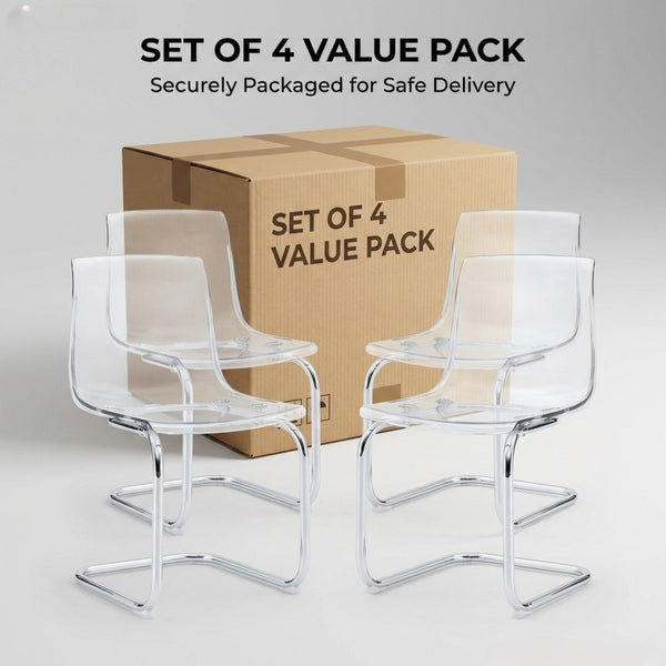 English Elm Transparent Polycarbonate Dining Chair Set of 4 with Arched Steel Frame Modern Style W2920P411151