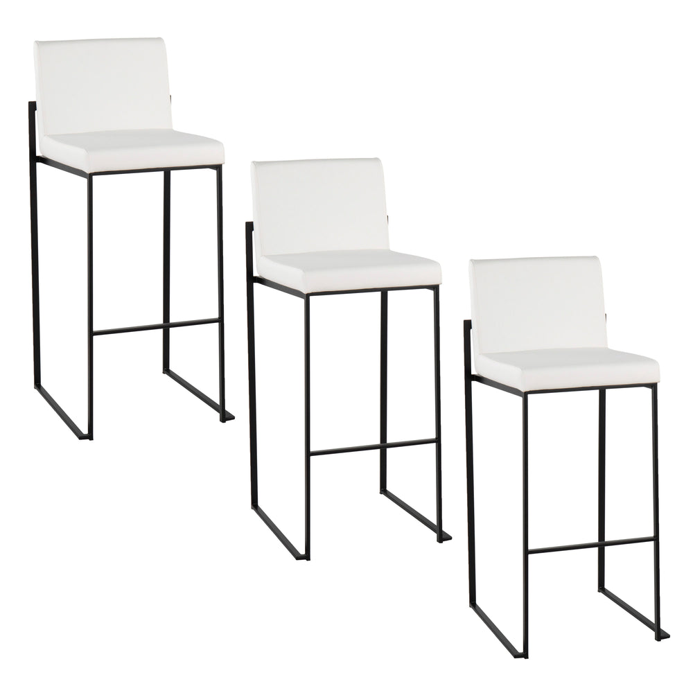 English Elm Fuji 30" High Back Barstools Set Of 3 In Black Steel & White Faux Leather - Stylish Comfort For Your Space B202P222206