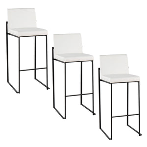 English Elm Fuji 30" High Back Barstools Set Of 3 In Black Steel & White Faux Leather - Stylish Comfort For Your Space B202P222206