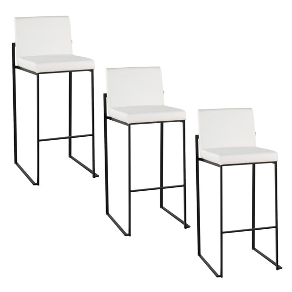 English Elm Fuji 30" High Back Barstools Set Of 3 In Black Steel & White Faux Leather - Stylish Comfort For Your Space B202P222206