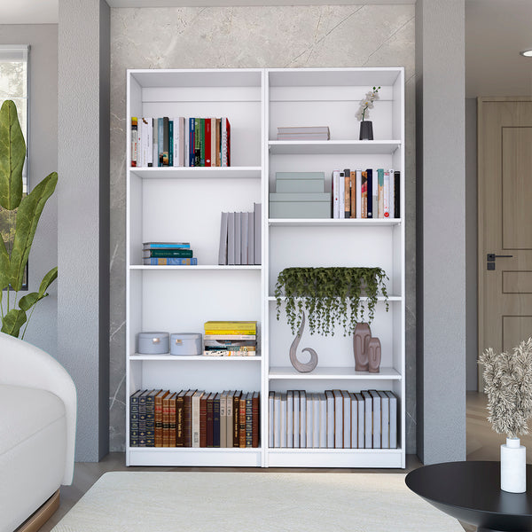 English Elm 2 Piece Bookcase Set with 9 Shelves — Matte Finished Sturdy Particleboard Storage for Modern Living Rooms White 45 L x 29 W x 4 H B200S00293