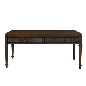 English Elm Fluted Coffee Table with 2 Drawers – Classic Fluted Wood Veneer Design, Antique Brass Knobs, Coastal Charm Brown 26 L x 48 W x 8 H B035P148427