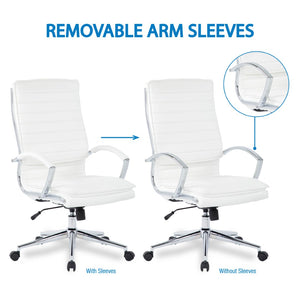 OSP Home Furnishings High Back Executive Office Chair with Faux Leather Upholstery Lumbar Support Chrome Arms White SPX23590C-U11