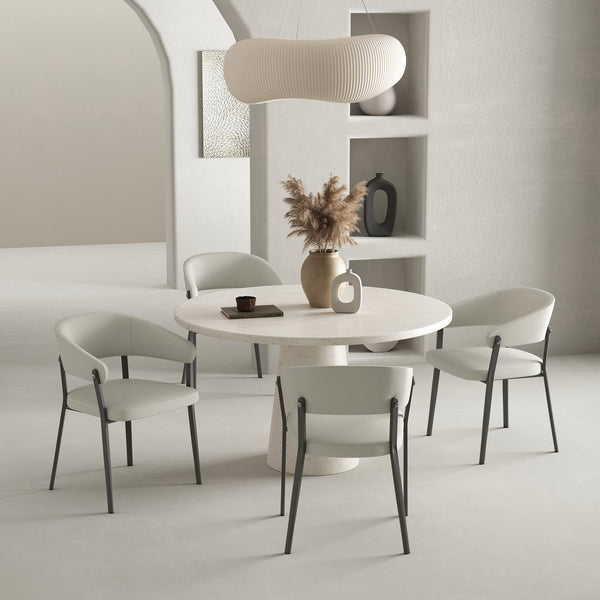 English Elm Belle Metal Upholstered Dining Chair with Foam Seat, Curved Backrest, Stitched Leatherette Comfort Oatmeal B365P397766