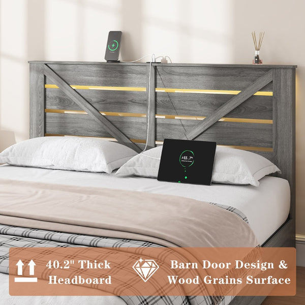 English Elm Full-size Storage Bed Barn Door Headboard Led Lighting Four Drawer Farmhouse Frame W5026P429541