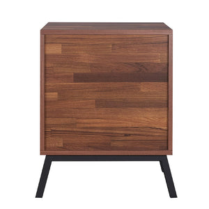 English Elm 2 Drawer Nightstand Walnut Veneer with Sandy Black Metal Sloped Legs, Sleek Storage & Timeless Style B016P311063