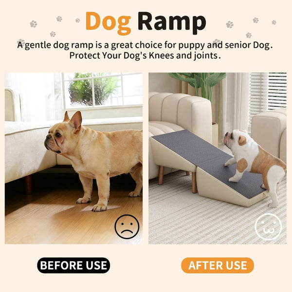 English Elm Dog Pet Stairs Solid Wood Foldable Ramp with Ottoman Style for Couch or Bed Light Gray W2641P440162