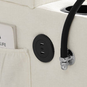 English Elm Single Chenille Manual Recliner with Usb Port Hidden Storage Ottoman and Cup Holders Beige W487P423650
