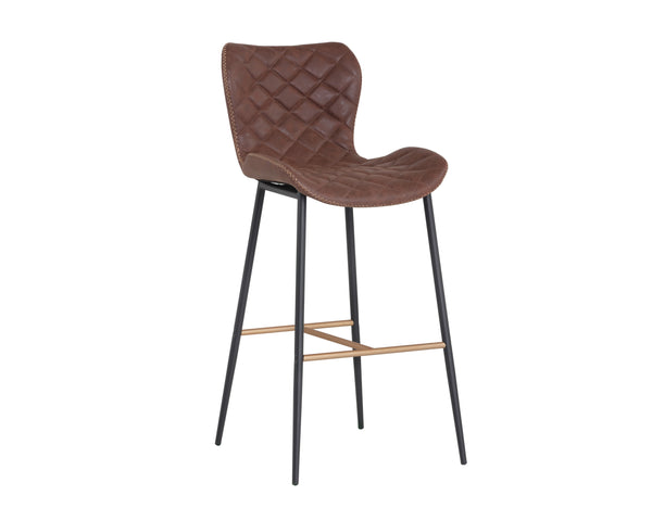 Sunpan Lyla Stylish Barstool Set of 2 with Diamond-Stitched Seat and Chic Gold Accents for Modern Spaces Antique Brown