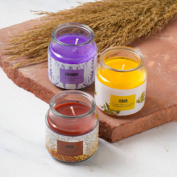 English Elm Scented Glass Jar Candles Set of 10 — 3oz Soy Wax, 5 Scents (Rose,Oudh,Cedar,Lavender,Cherry) Giftable B346P369787