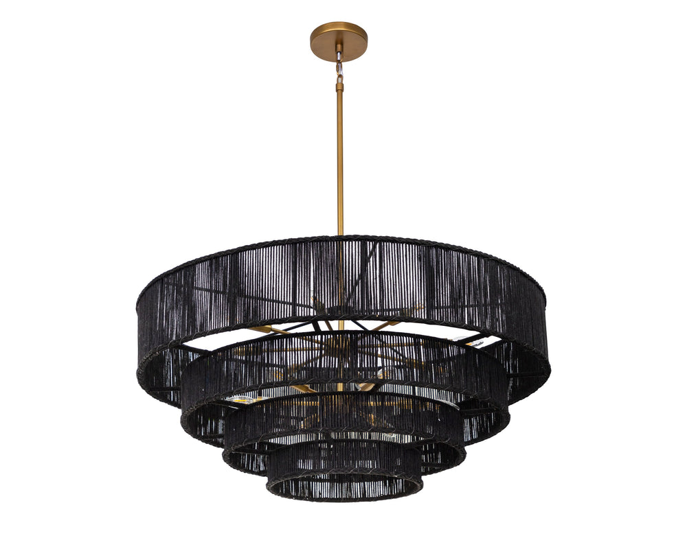Sunpan Lumina Chandelier - Stunning 14-Bulb Design, Elegant Wall Mount, Perfect for Modern Home Décor Antique Brass, Black Jute