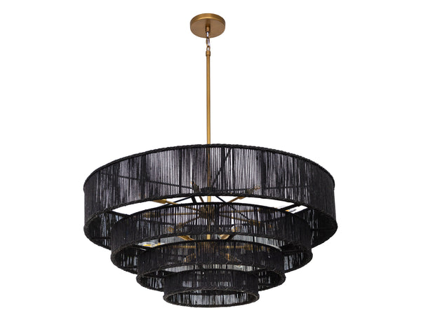 Sunpan Lumina Chandelier - Stunning 14-Bulb Design, Elegant Wall Mount, Perfect for Modern Home Décor Antique Brass, Black Jute