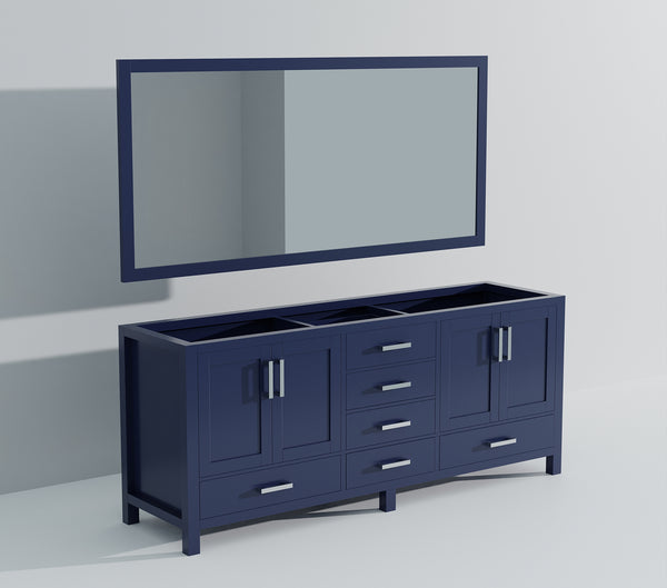English Elm Navy Double Bath Vanity 84" W x 22" D with Two 34" Mirrors, 14 Drawers, Ample Wood Storage, Ready B2731S00566