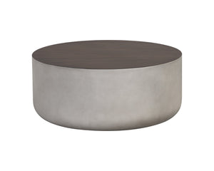 Sunpan Diaz Coffee Table - Stylish Drum Design with Unique Concrete Finish for Modern Indoor and Outdoor Spaces Grey / Wood Grain Brown