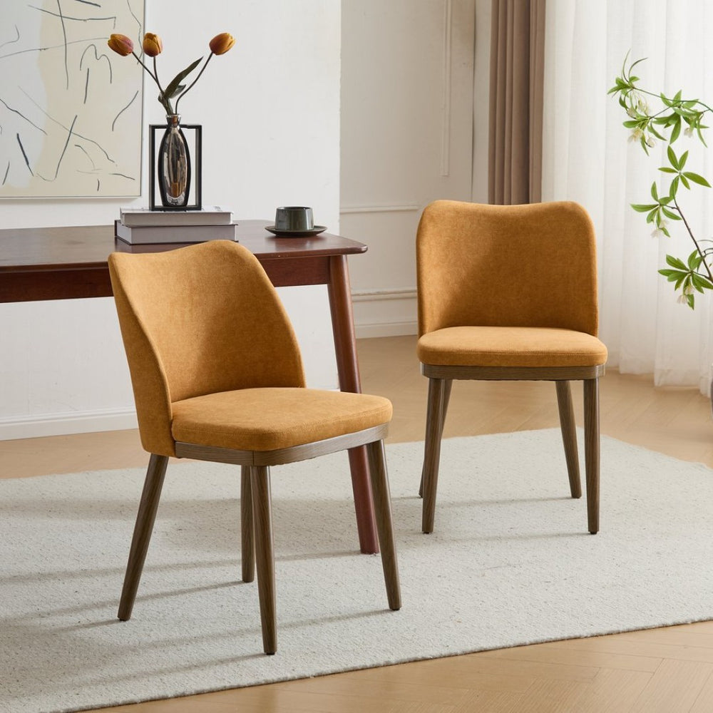 English Elm Dining Chair Set of 2 Mid-century Walnut Wood Frame Upholstered Seat and Back Ginger N771P237036R