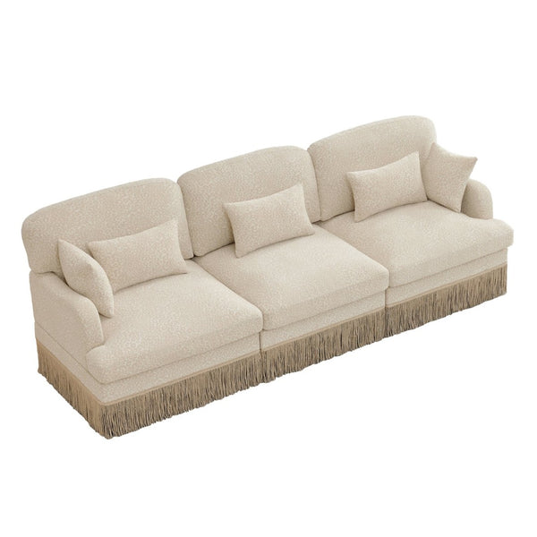 English Elm 100" Leopard Chenille Sectional Sofa with Tassel Trim Deep Seat Modular Living Room Couch Beige W5656S00004