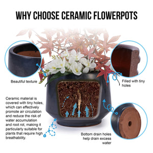 English Elm 3 Pieces Ceramic Flowerpot Set - Handcrafted Antique Gray Planters For Gardens, Patios & Windowsills W3273P321502