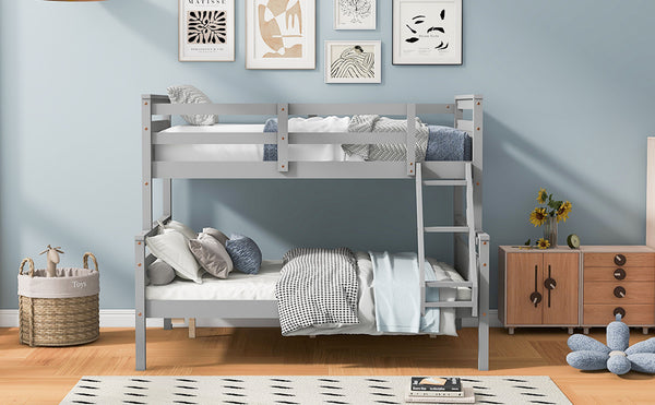 English Elm Twin Twin-over-Full Bunk Bed with Attached Ladder and Full-Length Guardrails for Safe Space-Saving Sleep Gray SM000118AAE-1