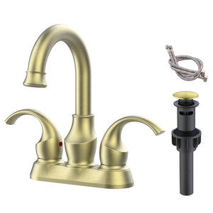 English Elm Bathroom Faucet 2-Handle Brushed Gold - 360° Spout, Crescent Moon Design, Easy Installation Kit Included T3177P277486