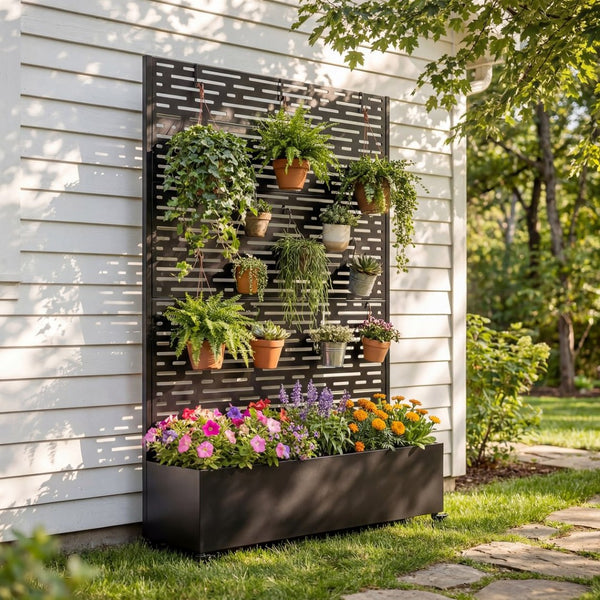 English Elm Metal Galvanized Raised Garden Bed on Wheels with Trellis for Climbing Vines Outdoor W5312P460802