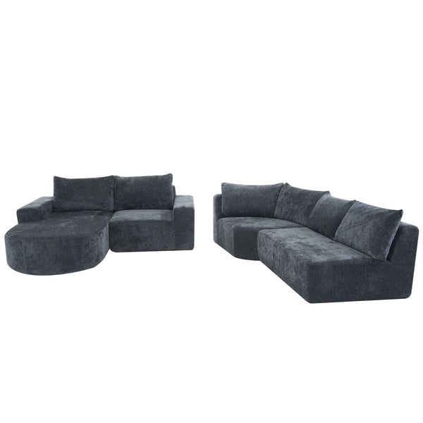 English Elm 139" Oversized Modular Sofa Cloud Sectional with Deep 22.8" Seat Pocket Springs Chenille Comfort for Living Room Grey N719S001730E