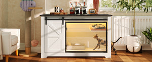 English Elm 46" Farmhouse Litter Box Enclosure with Barn Door Led Lighting and Storage Cabinet N704P402453K
