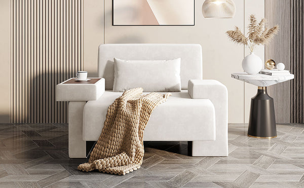 English Elm U-Can Modern Oversized Armchair with Ultra-Wide Seat, Asymmetrical Thick Arms, Built-In Storage, Plush Cushioning for Living Areas Beige SJ000130AAA