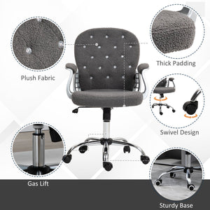 English Elm Vinsetto Teddy Fleece Home Office Chair with Plush Button Tufting, Adjustable Height & Swivel Wheels Dark Gray W2225P249594