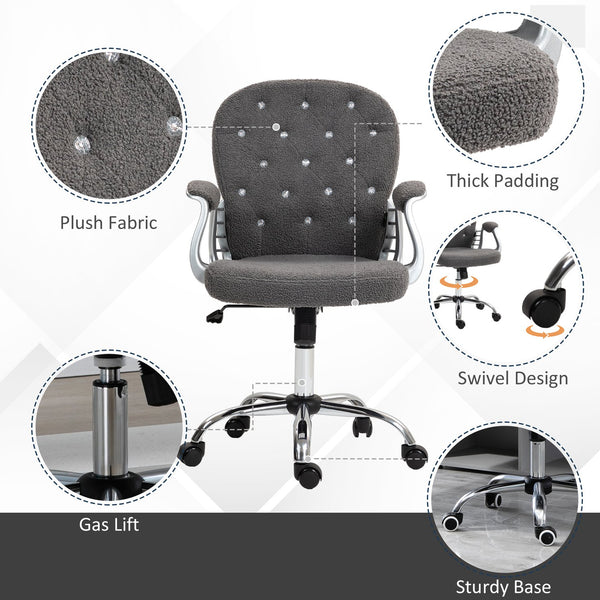 English Elm Vinsetto Teddy Fleece Home Office Chair with Plush Button Tufting, Adjustable Height & Swivel Wheels Dark Gray W2225P249594