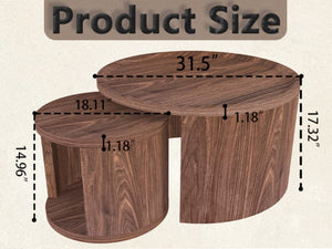 English Elm Round Nesting Coffee Tables Natural Wood Grain Scandinavian Set for Living Room W1727S00092