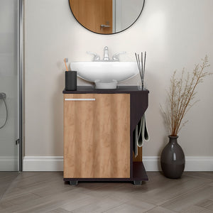 English Elm FM Gila Bend Under Sink Storage Cabinet, Compact White Particleboard with Two Shelves, Scratch-Resistant Melamine Surface Ideal for Small Bathrooms B128P387087