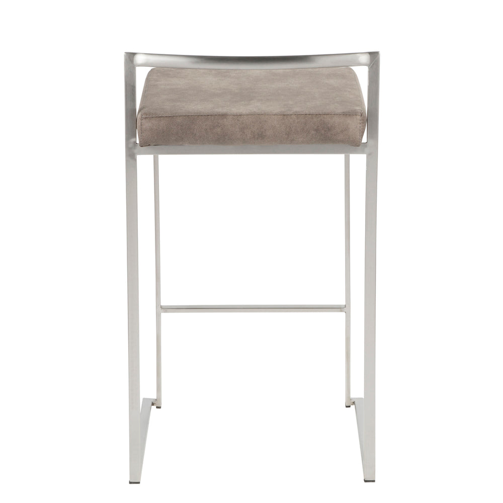 English Elm Fuji Contemporary Stackable Counter Stools Set of 2 – Stainless Steel Frame, Stone Cowboy Cushions, Grey Appeal B202P221929