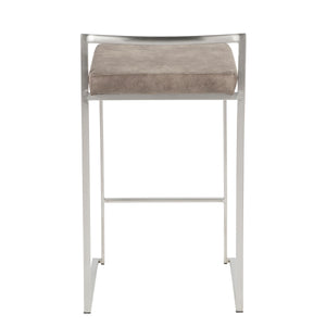 English Elm Fuji Contemporary Stackable Counter Stools Set of 2 – Stainless Steel Frame, Stone Cowboy Cushions, Grey Appeal B202P221929