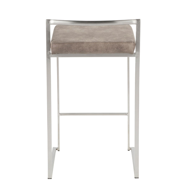English Elm Fuji Contemporary Stackable Counter Stools Set of 2 – Stainless Steel Frame, Stone Cowboy Cushions, Grey Appeal B202P221929